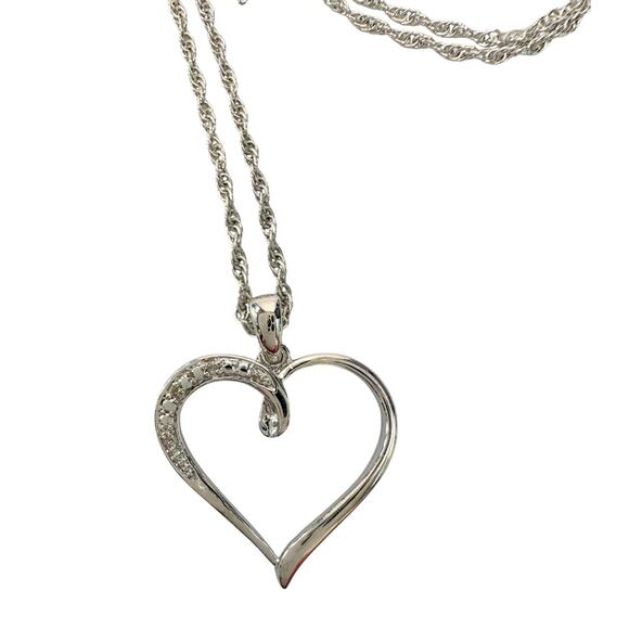 Heart Pendant with Diamond Accent - Rhodium Plated with 15" chain - Picture 8 of 12